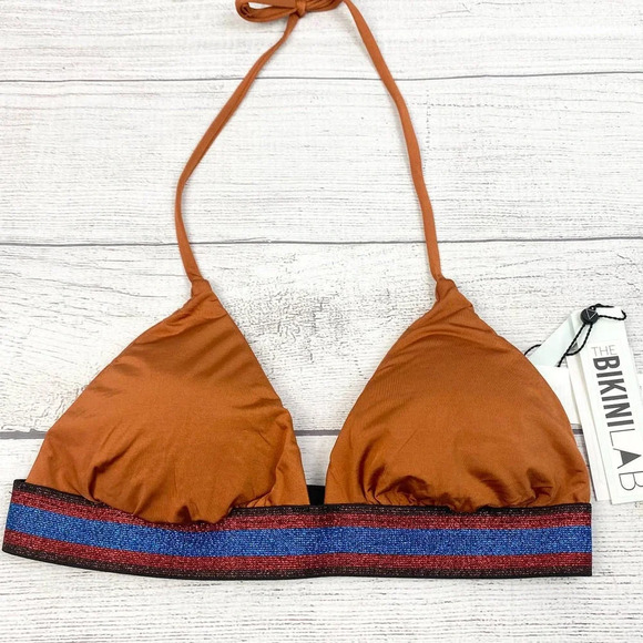 NEW BIKINI LAB Sienna Brown and Red, Blue, Black Sparkle Bikini Top M - Picture 2 of 6